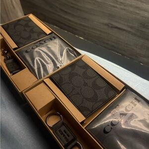 Coach Signature Black Key and Card Holder Set